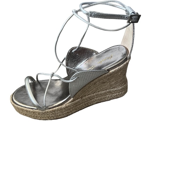 Paula Torres Metallic Espadrille Platform Wedge Sandal Silver Size 7 - Picture 11 of 13